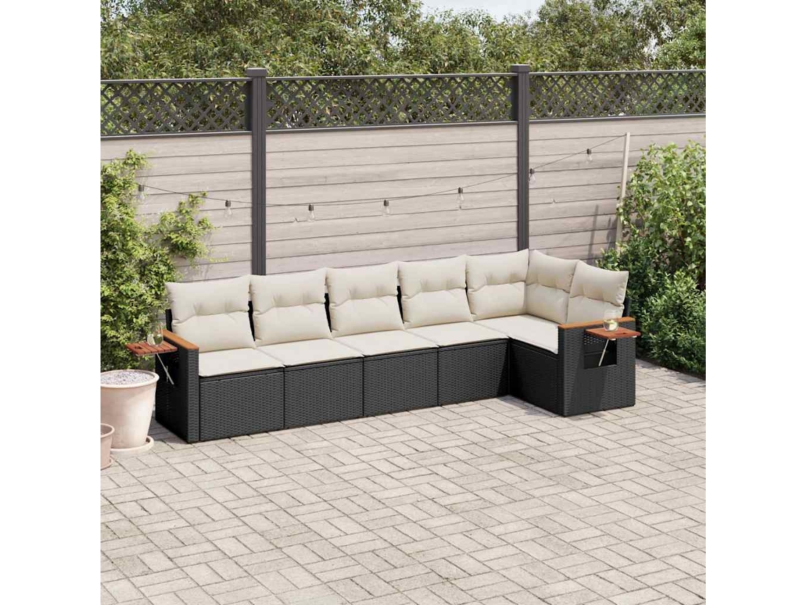 Conjunto de sofás de jardín de 6 piezas DKD Home Decor con cojines de mimbre negros