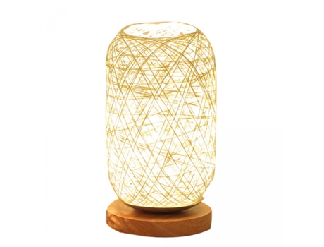 Lámpara de mesa de madera nórdica, lámpara de noche para dormitorio, lámpara artística deco para escritorio, lámpara de bola de ratán con carga USB...