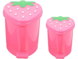 Juego De 2 Papeleras De Escritorio Miniatura De Plástico Rosa Con Estampado De Fresas.