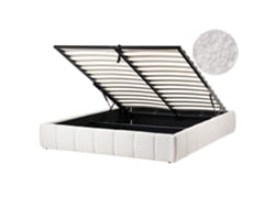 Cama De Casal Beliani Genas De Bouclé Branco 160x200