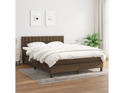 Cama Box Spring Con Colchón Tela Marrón Oscuro 140x200 Cm