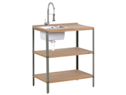 Isla de cocina exterior Beliani Ivrea de madera de acacia con fregadero, certificación FSC®, marrón, 80 x 50 x 92 cm