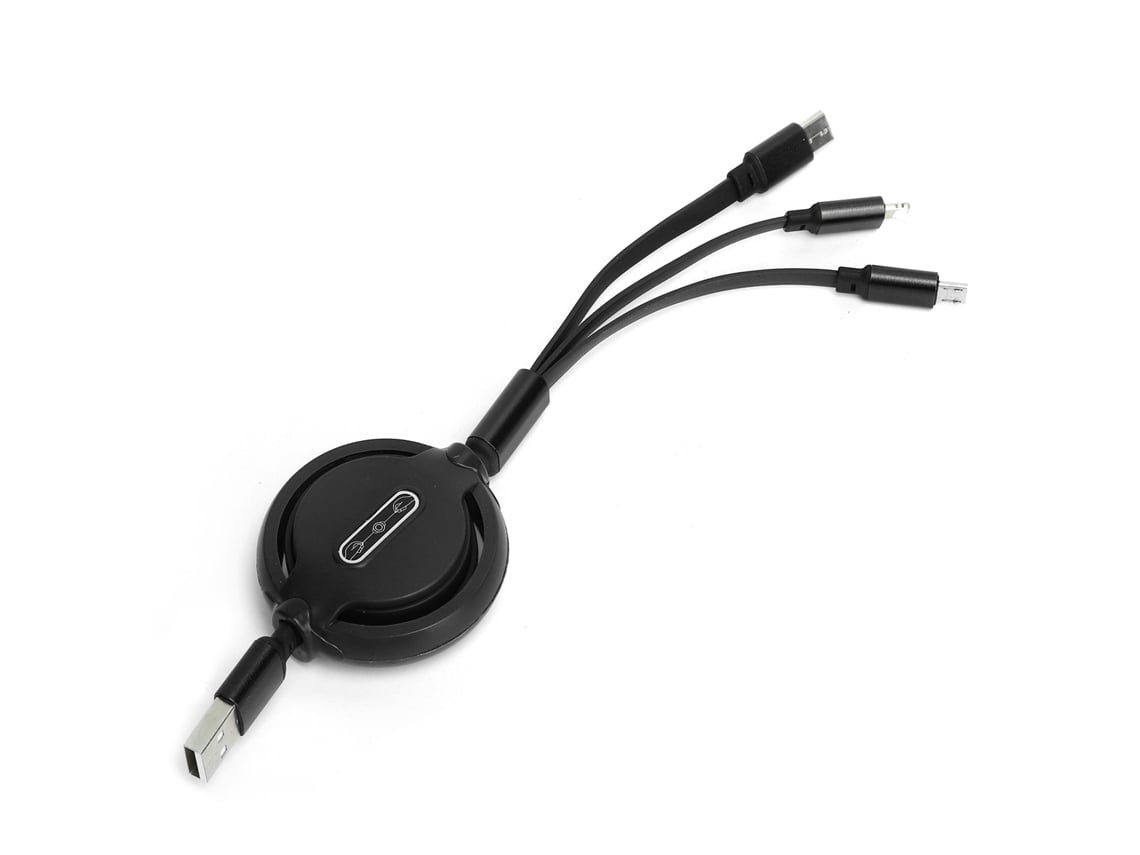 Cable De Datos De Carga Rápida Para Teléfonos Móviles Telescópico De 3 En 1 3a Con Negro