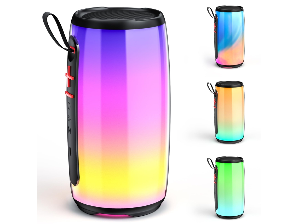 Altavoz Bluetooth portátil, altavoz inalámbrico resistente al agua con luces de colores, compatible con tarjetas TWS/TF/USB/AUX, sonido estéreo HD