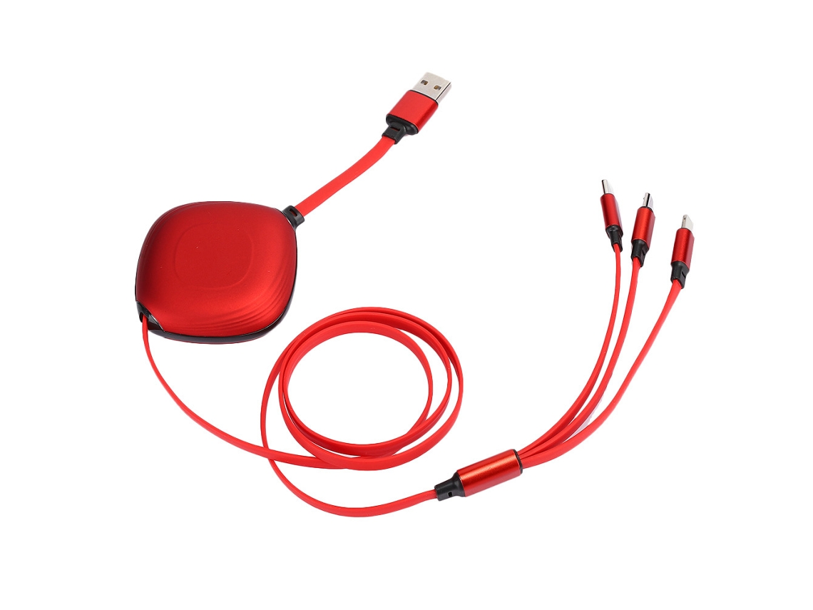 Cable De Carga Rápida 3 En 1, Tpe Flexible, Estiramiento Unidireccional, 1 M, Rojo