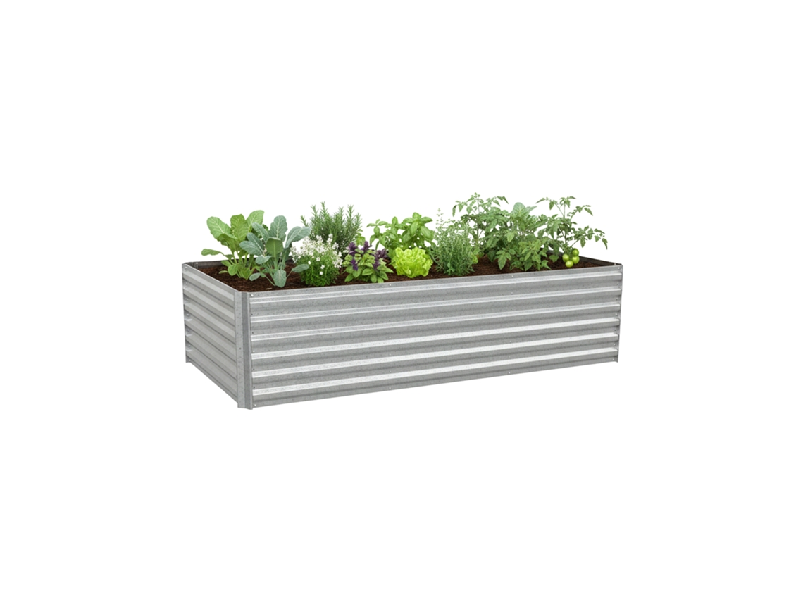 Relaxdays Huerto Elevado De Metal Galvanizado Para Flores, Plantas Y Hortalizas, 57x240x90 Cm, Plateado