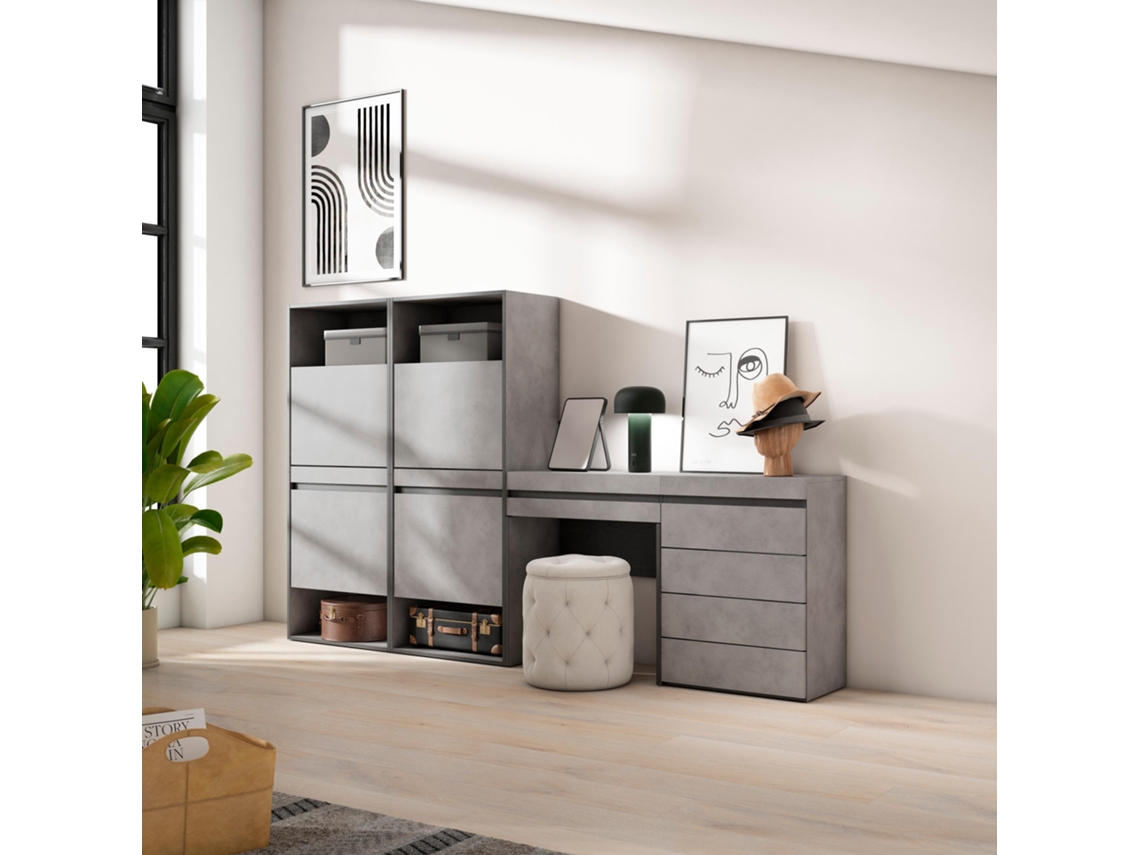 Zapatero, 247x145x35 cm, Dormitorio, habitación, Cómoda, Cajonera, Tocador, Cemento SKRAUT HOME