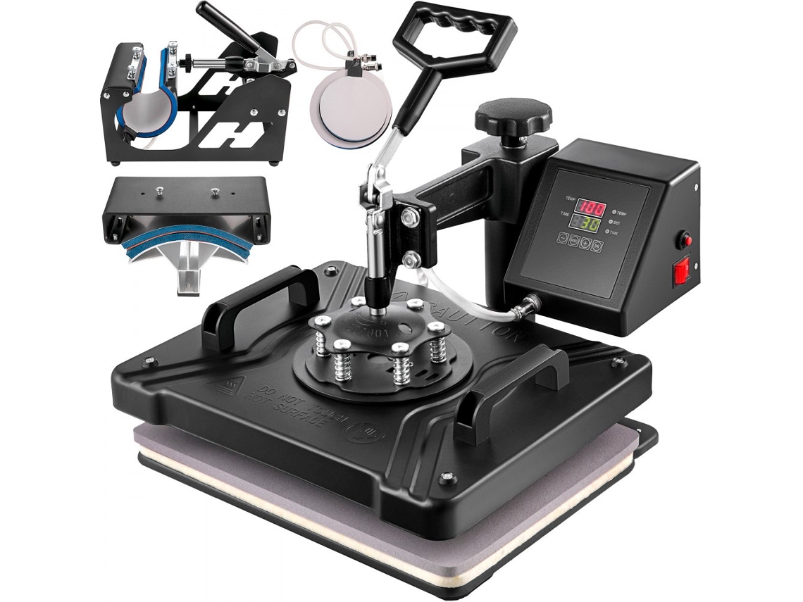 Prensa térmica 5 en 1 de 30 x 38 cm con control digital, rotación de 360° y accesorios Tekmaquinas