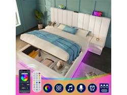 Cama De 180x200 Cm, Color Blanco, De Poliuretano, Con Led Usb-c.