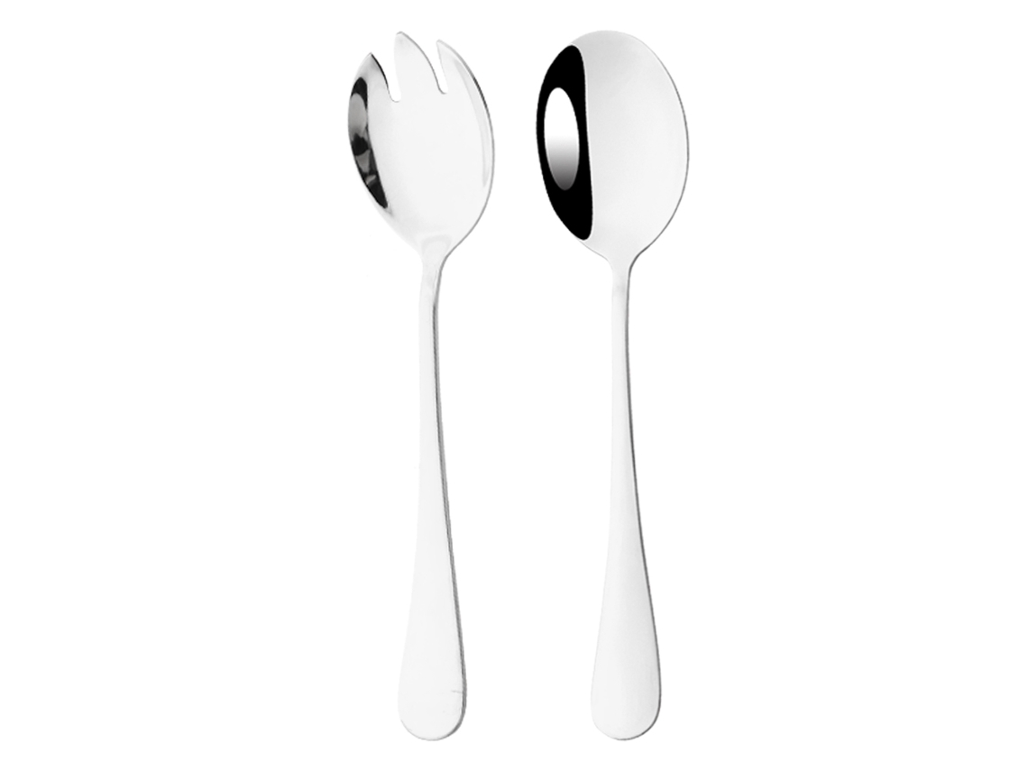 (plata) Juego De Cuchara Y Tenedor De Acero Inoxidable De 2 Piezas, Vajilla Para Ensalada, Vajilla Única Y De Colores Brillantes.