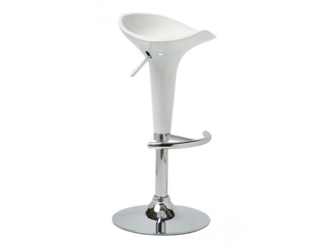 Taburete de bar Clp Saddle Design con asiento de plástico y base de reposapiés de metal, color blanco