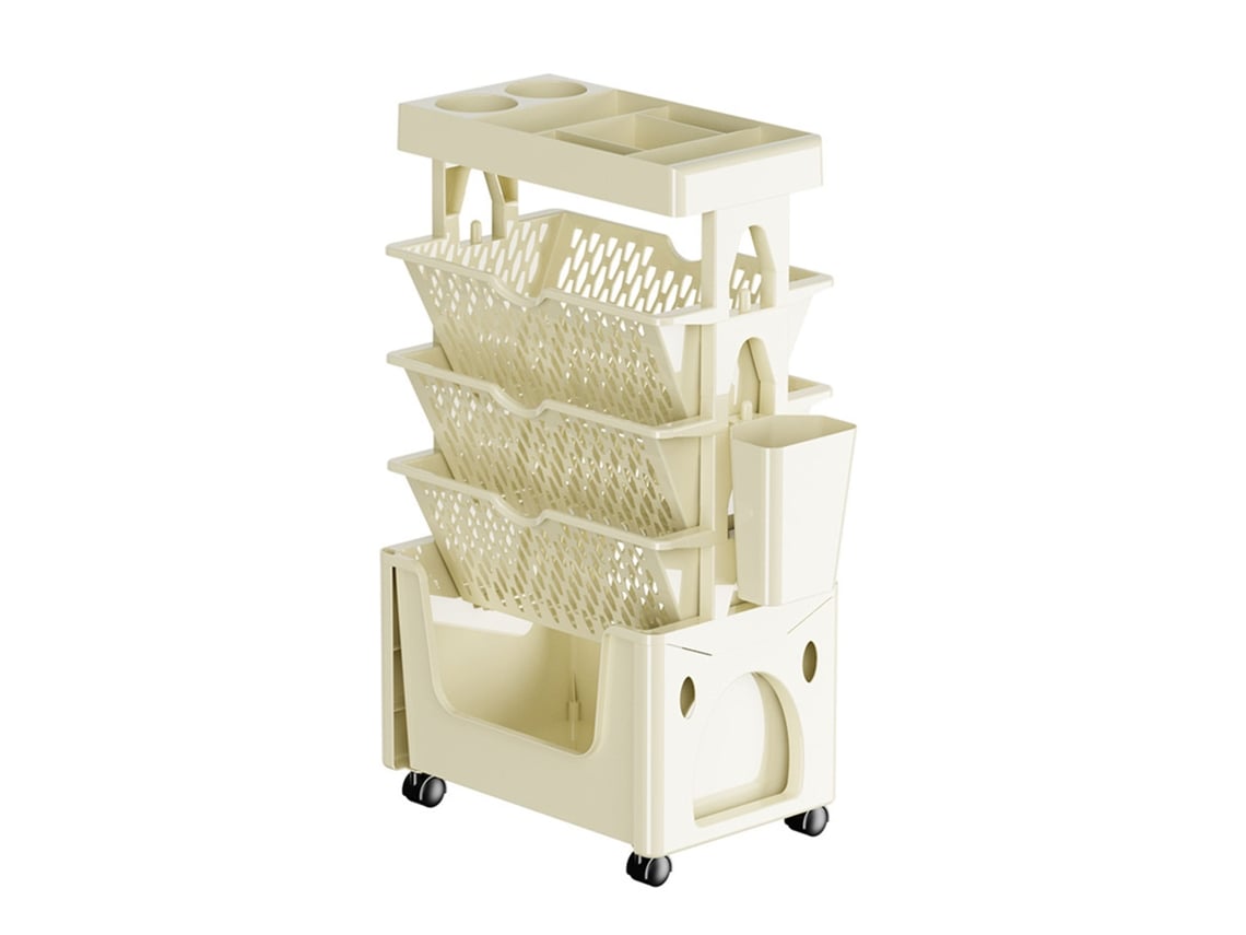 Estante Móvel Com Rodas, 5 Níveis, Grande Capacidade, Forte Capacidade De Carga, Carrinho Utilitário Para Estudo, Cozinha, Cáqui