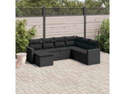Conjunto de sofá de jardín de 7 piezas con cojines, ratán negro, Dkd Home Decor