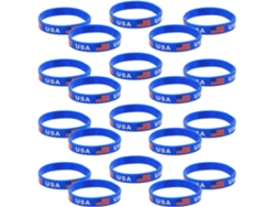 Juego de 20 muñequeras elásticas de silicona con estampado de la bandera estadounidense, ideales para practicar deporte.