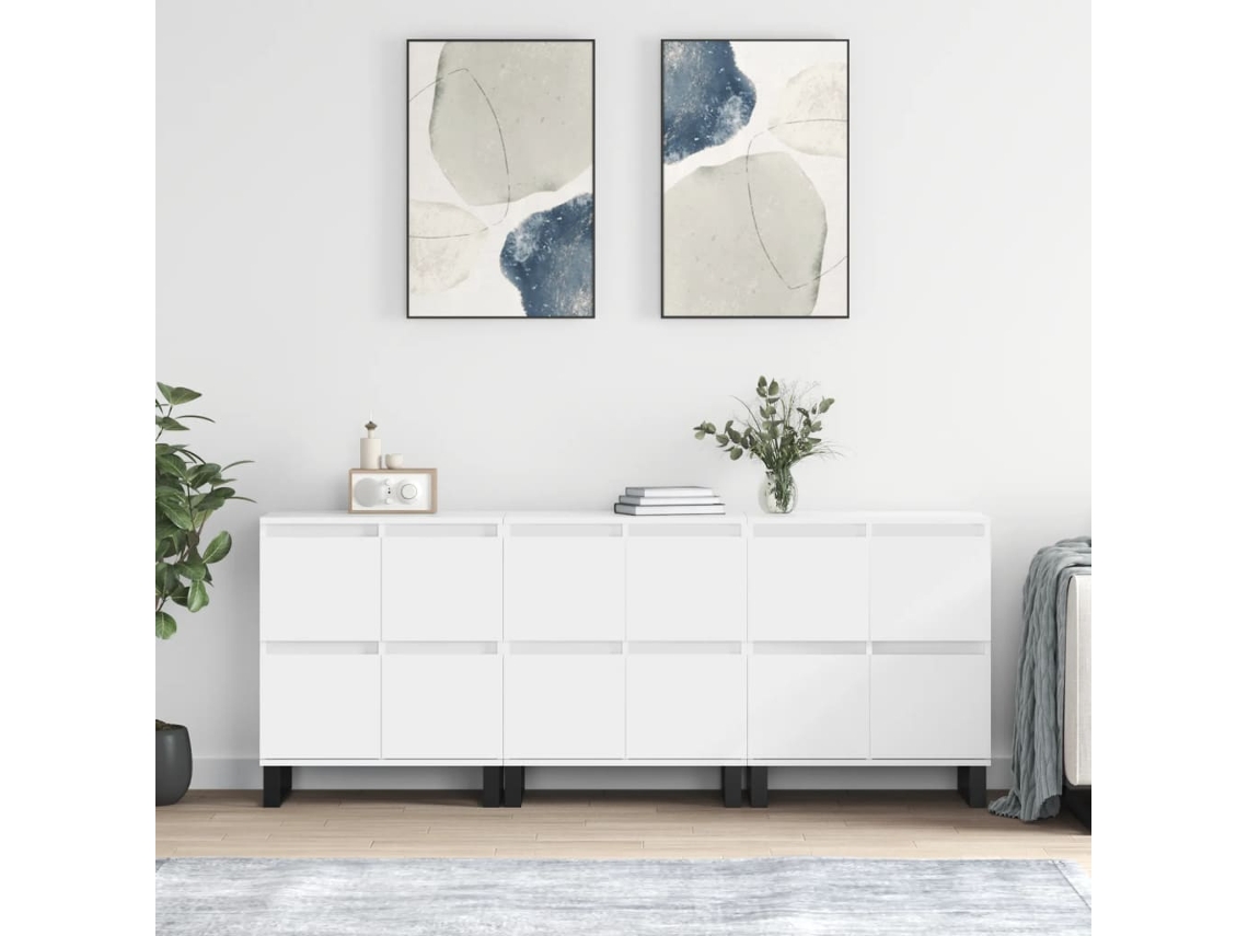 Pack 3 Uds Aparador | Mueble De Comedor | Buffetes Madera Contrachapada Blanco Wsd522432