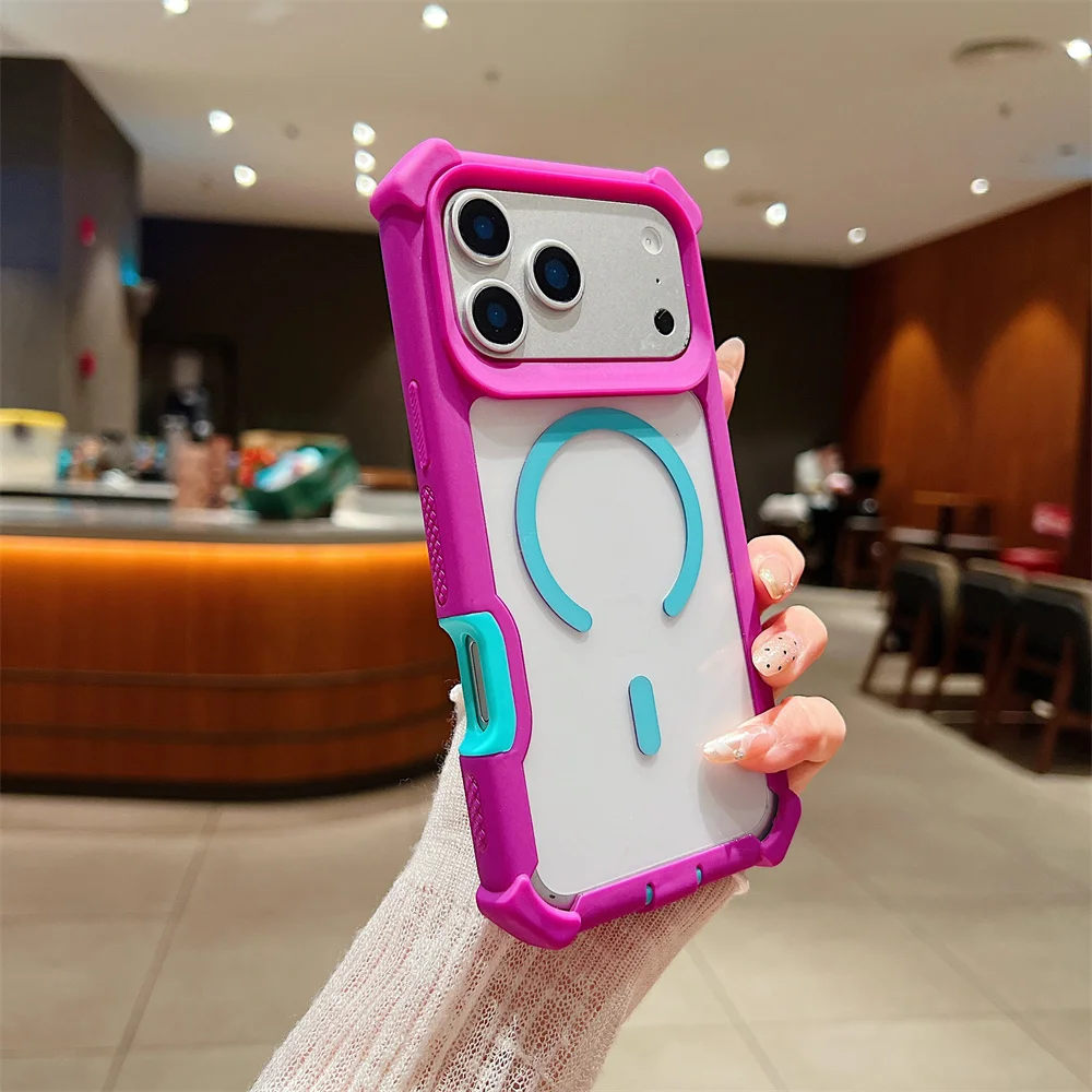 (iphone 13 Pro, Morado) Funda Magnética Transparente A Prueba De Golpes Para Iphone, Compatible Con Magsafe.