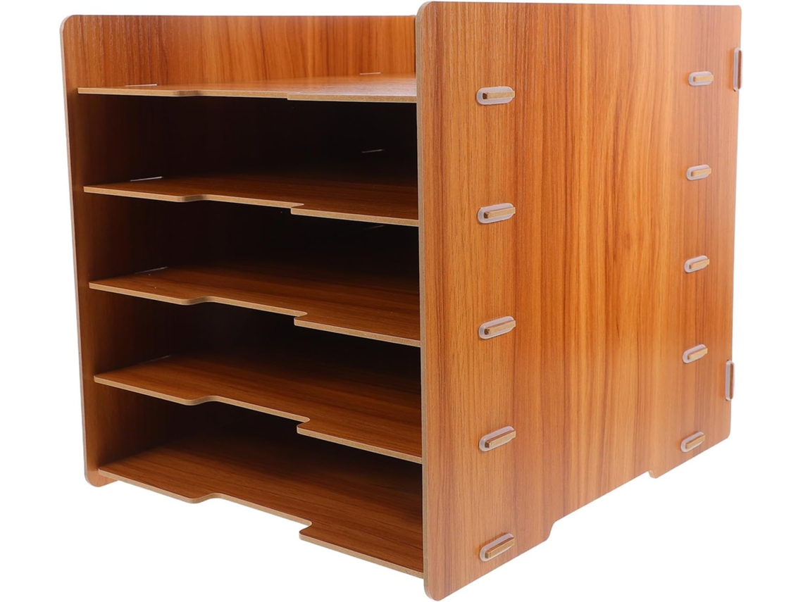 Organizador Vertical De Papel De 5 Niveles De Madera Marrón