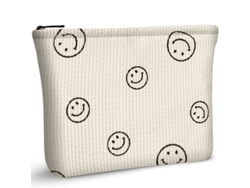 Bolsa De Maquillaje Smile Print Para Mujer, Bolsa Cosmética De Viaje De Pana (beige)