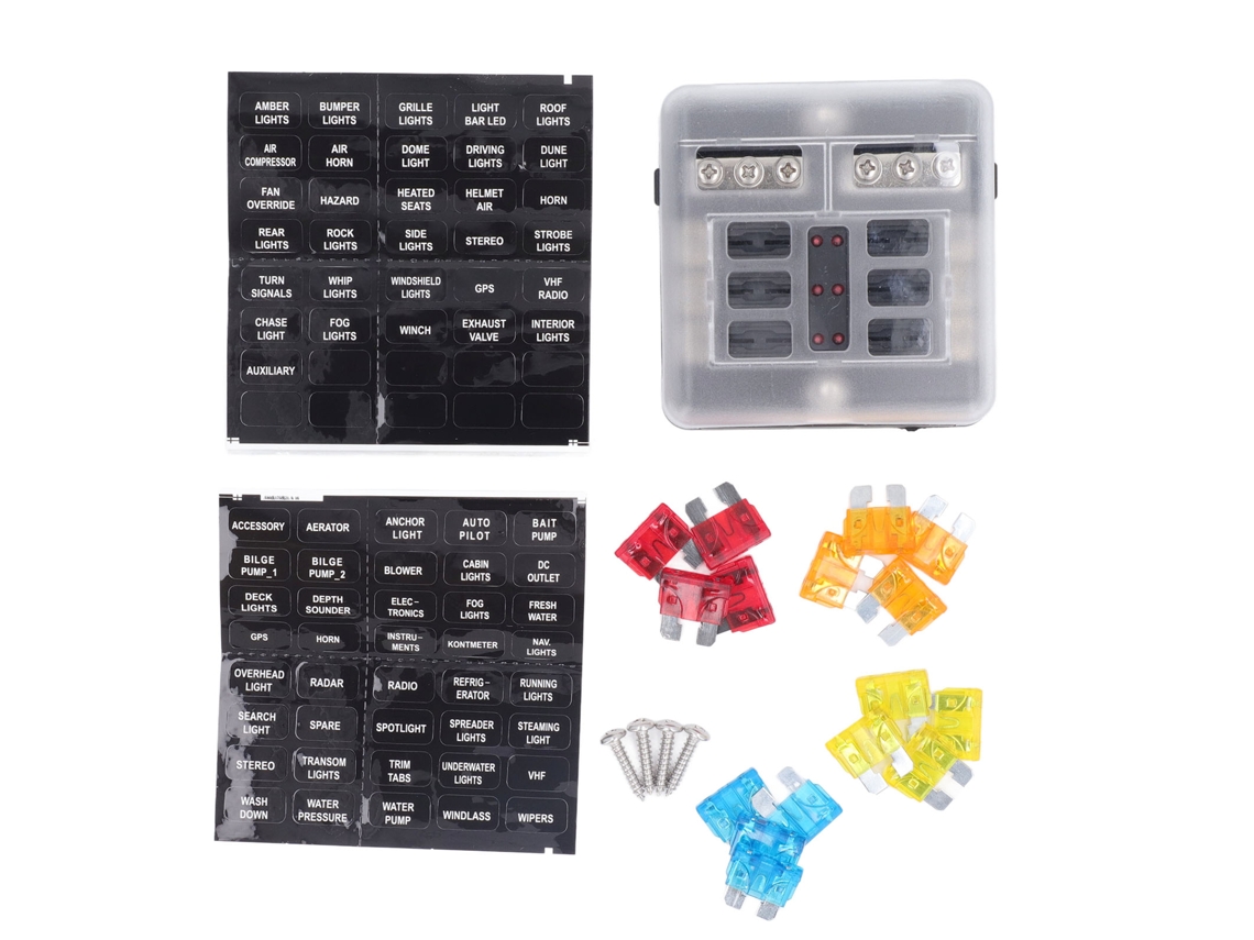 Caja De Fusibles De Hoja Atc Ato Impermeable De 6 Vías 12v-24v Cc Con Indicador Led Para Automóviles Y Marinos