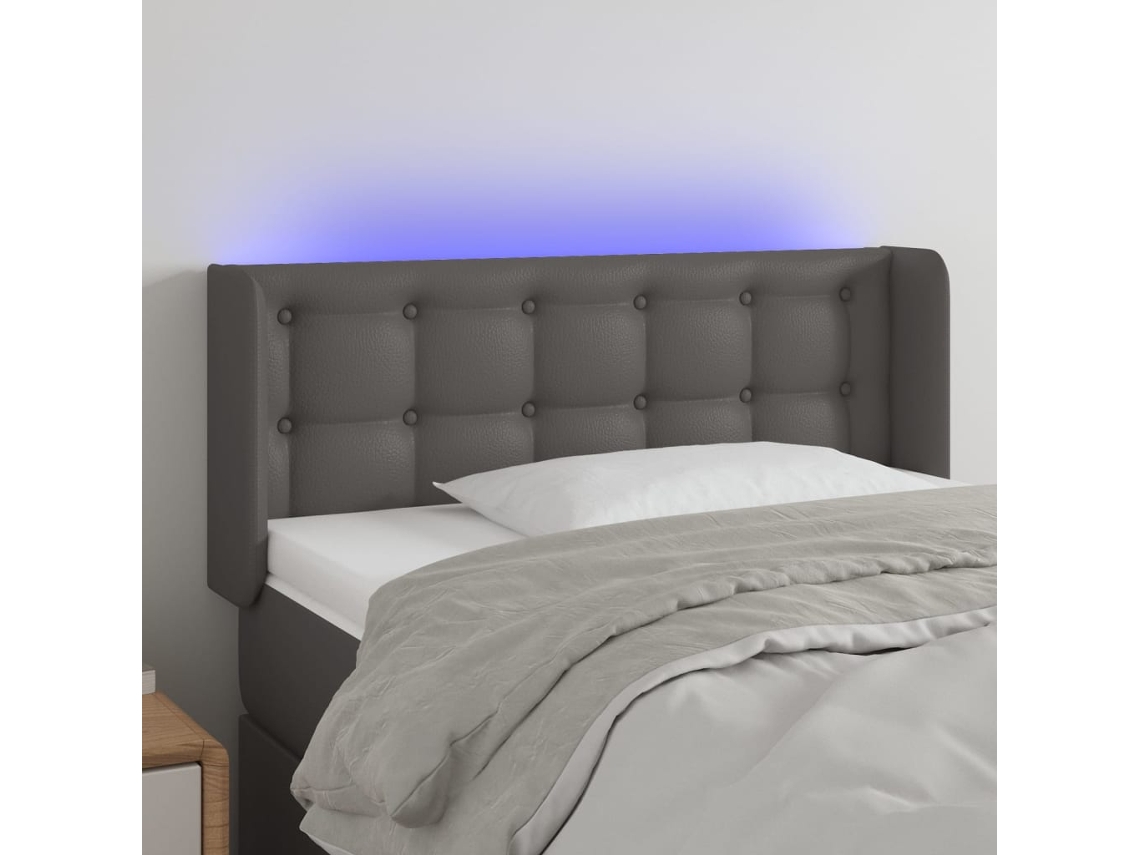 Cabecero Con Led Cuero Sintético Gris 93x16x78/88 Cm