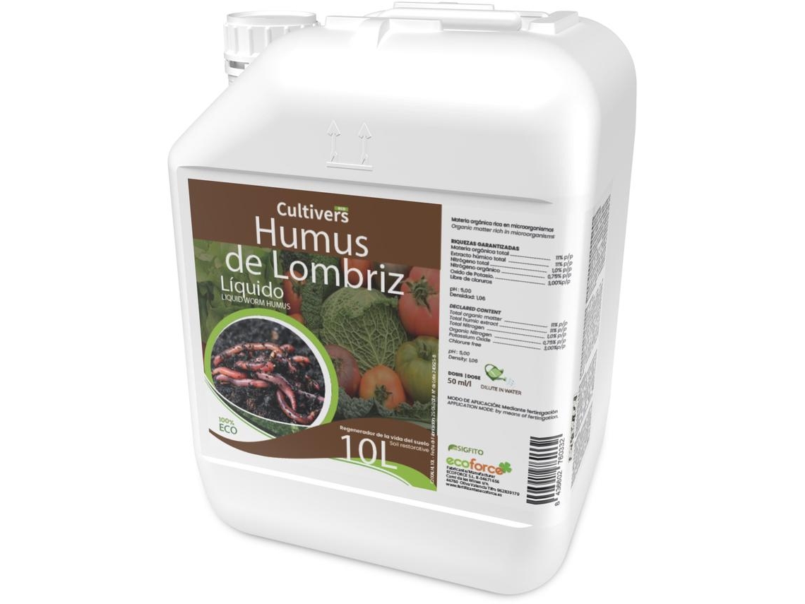 CULTIVERS Humus Líquido de Lombriz Ecológico 10 L Materia Orgánica Rica en Microorganismos. Regenerador de la Vida del Suelo
