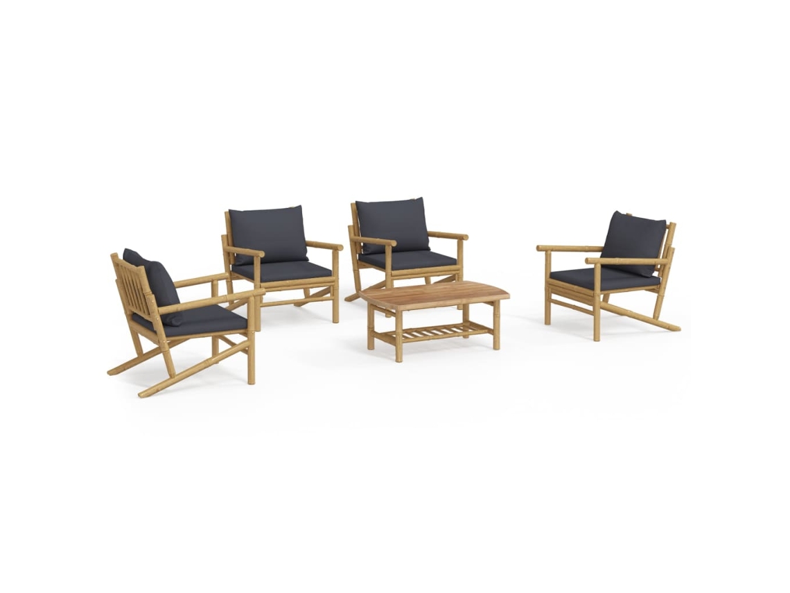 Conjunto 5 de muebles de jardín VIDAXL bambú con cojines gris oscuro