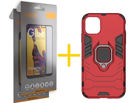 Kit Carcasa y Protector Cristal Full 2X iPhone 12 Mini Skyhe Anti-Choque Rojo