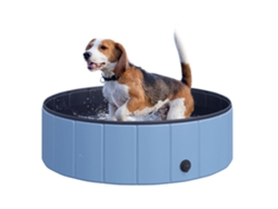 Piscina Perros Plegable 100 Cm Plástico Madera Azul