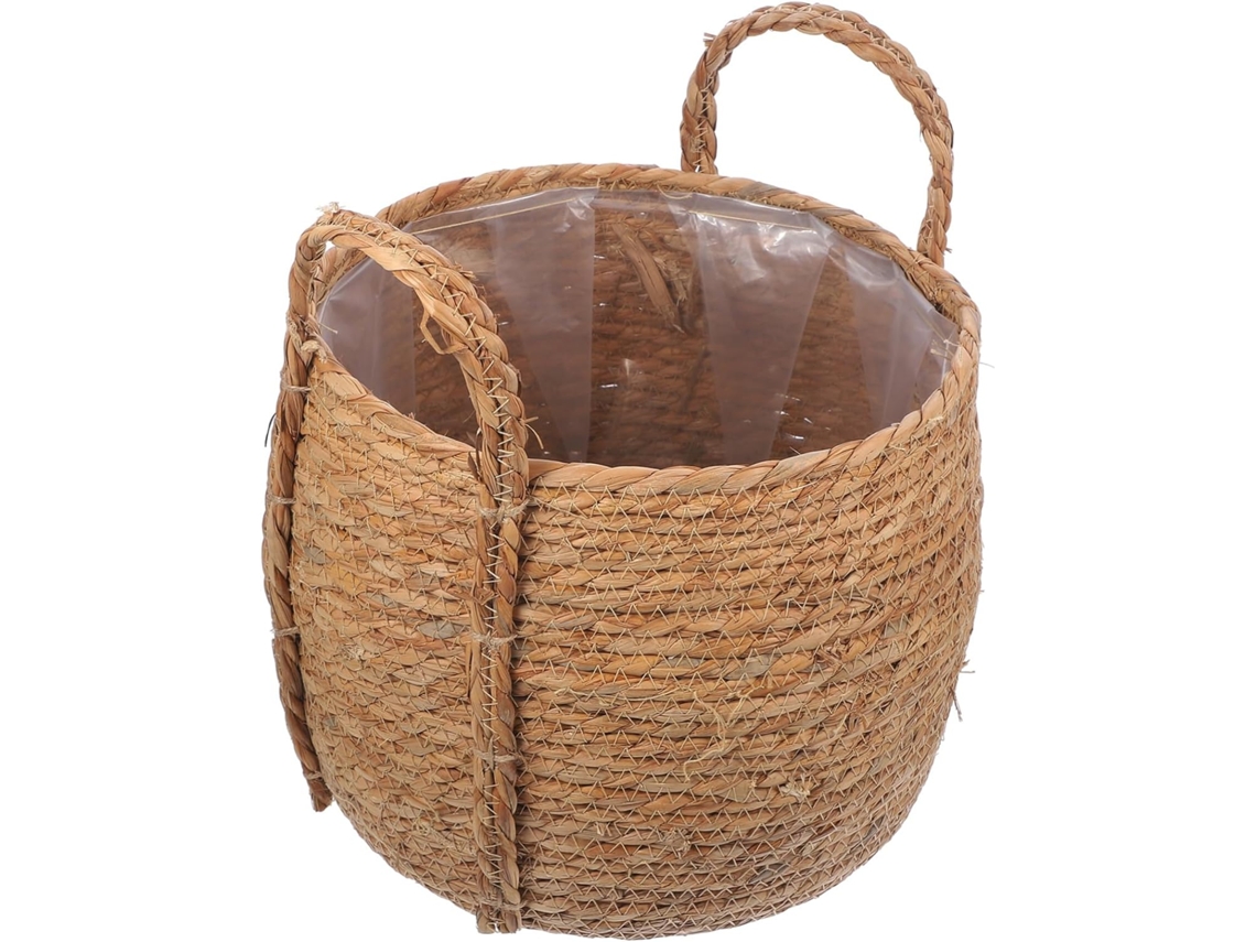 Cesta pequeña multifuncional tejida con asa de junco natural para flores de interior. SFUSHOS