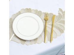 HYMNORA Elegantes manteles individuales dorados de vinilo prensado para bodas y fiestas. Manteles individuales duraderos con diseño de flores huecas que mejor