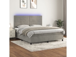 Cama Box Spring Colchón Y Led Terciopelo Gris Claro 160x200 Cm