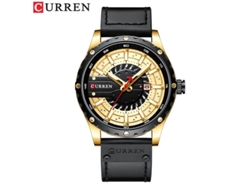 Reloj De Cuarzo De Moda Para Hombre (oro Negro) Con Calendario Y Correa De Cuero - Reloj Casual/de Negocios
