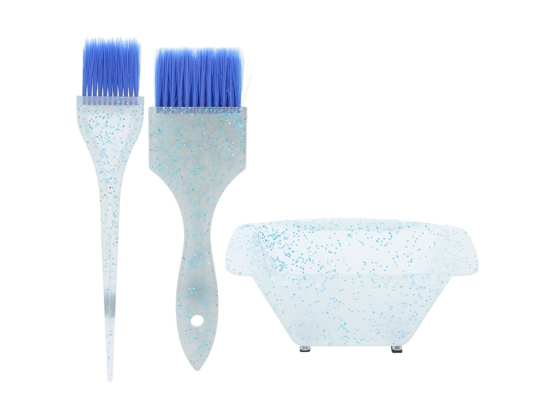 Kit De Tintura De Cabelo Azul 3 Peças Com Pincéis E Tigela De Mistura