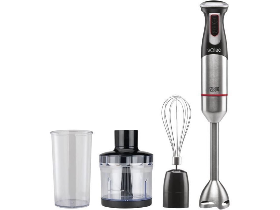Licuadora Prochef 1200 y Accesorios 1200 W Función Turbo Cuchilla y Pie en Acero Inoxidable Gris, Negro y Rojo Solac