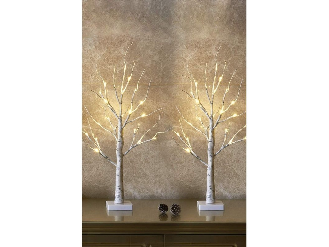 Juego De 2 Árboles De Abedul Con Luces Led Blancas Cálidas De 60 Cm (2 Pies) Y 24 Luces Led Para Mesa Y Decoración.