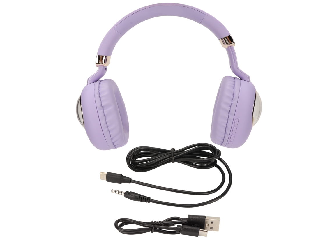 Fone De Ouvido Gamer Bluetooth Cute Cartoon Com Luz Led Fio E Sem Fio Estéreo Roxo Para Jogos Filmes Música