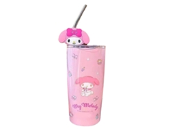 Taza Térmica De Acero Inoxidable Con Tapa Y Pajita, Bonito Diseño De Anime, Aislada Térmicamente, 600 Ml, Rosa.