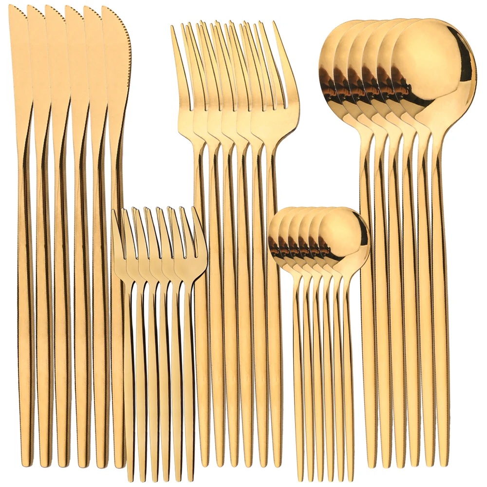 (oro) Juego De Cubiertos De Acero Inoxidable De 30 Piezas, Que Incluye Cuchillos, Tenedores, Cucharas, Platos, Etc.