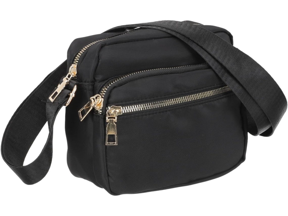 Bolsa De Ombro Feminina, Nylon Resistente, Leve, Preta, Tamanho Médio, Para Esportes.