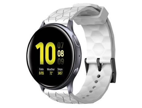 Correa de reloj inteligente para Samsung Galaxy Watch Active 2, 44 mm, 20 mm, patrón de fútbol, correa de silicona de color sólido (blanco)
