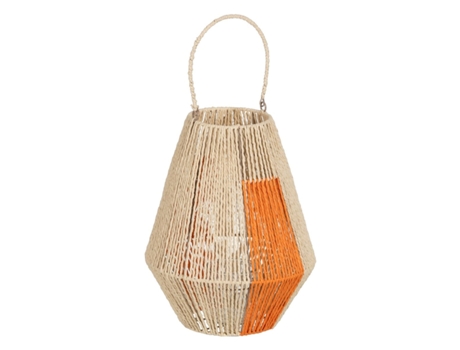 Farol Portavelas Farol Naranja Crema Metal Papel Cristal 31,5 x 31,5 x 39 cm BIGBUY HOME