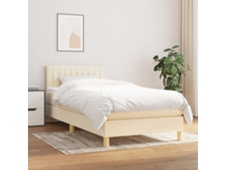 Cama Box Spring Con Colchón Tela Color Crema 100x200 Cm