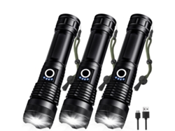 Paquete De 3 Linternas Led Recargables De Alta Potencia, 5 Modos Ajustables, Con Cable Usb, Impermeables, Portátiles, Para Emergencias En Ca