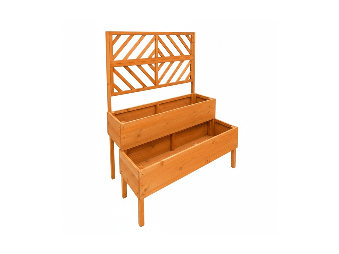 Relaxdays Jardinera Con Enrejado, 135 X 109 X 62 Cm, Madera, 2 Maceteros, Pantalla De Privacidad, Elevada, Naranja