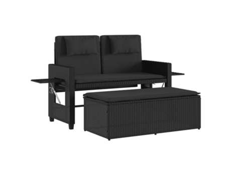Sillón reclinable de jardín VIDAXL con cojines ratán sintético negro