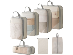 Conjunto De Bolsas Organizadoras Para Malas, Com Bolsas Com Cordão E Bolsas Para Sapatos, Pacote Com 7 Chrui (bege)