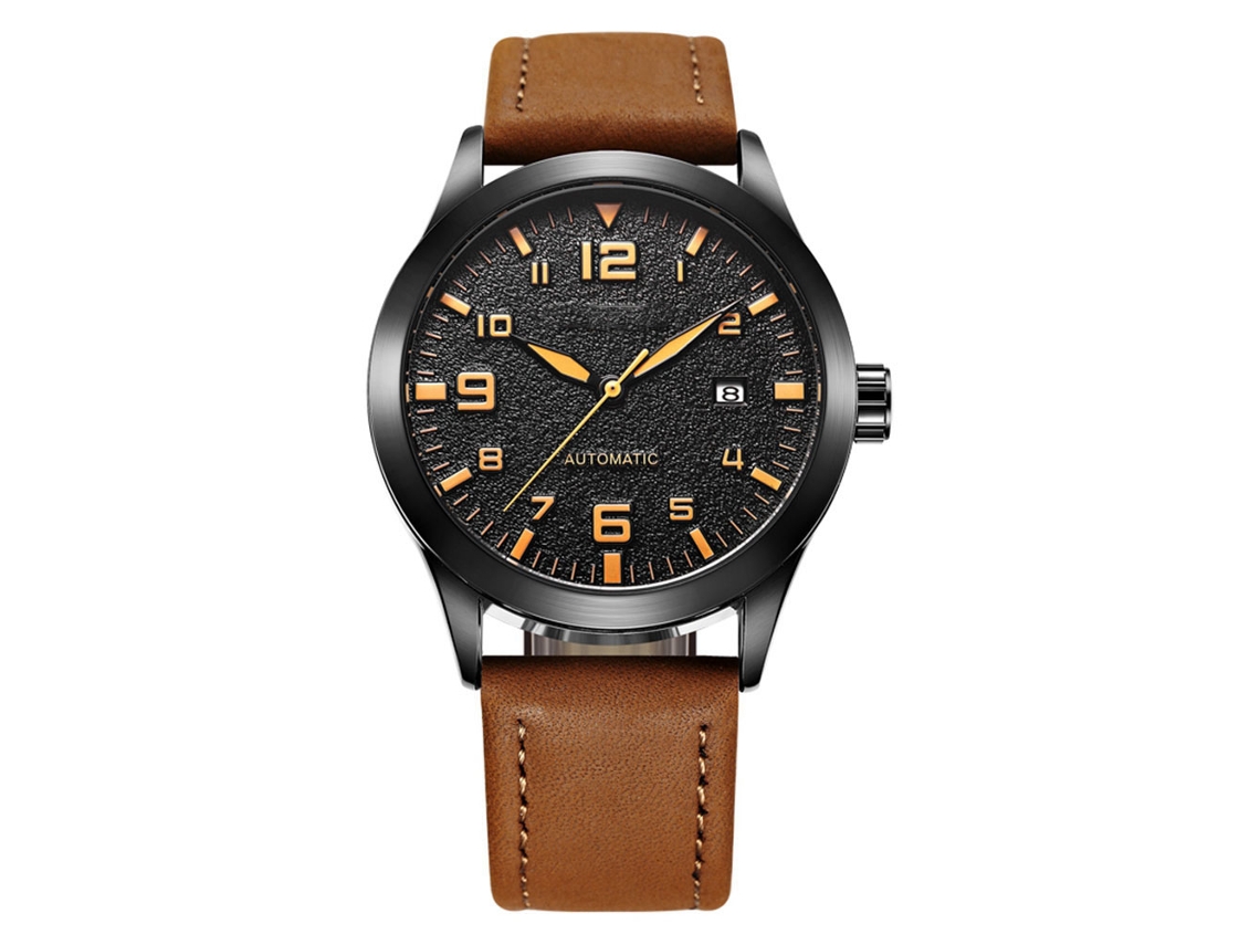 Reloj De Pulsera Ochstin Para Hombre, De Piel Auténtica, Con Movimiento Mecánico Automático Y Calendario.