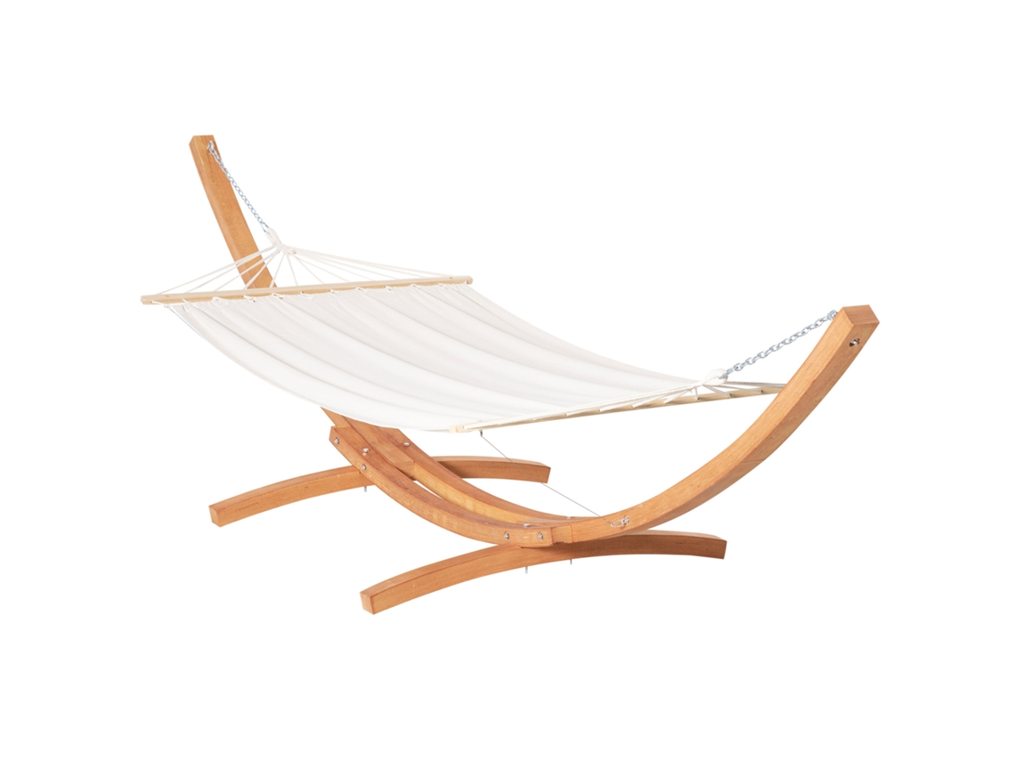 Hamaca Con Soporte De Madera, De Algodón, Para Jardín Exterior, 392x120x102cm, Blanca.