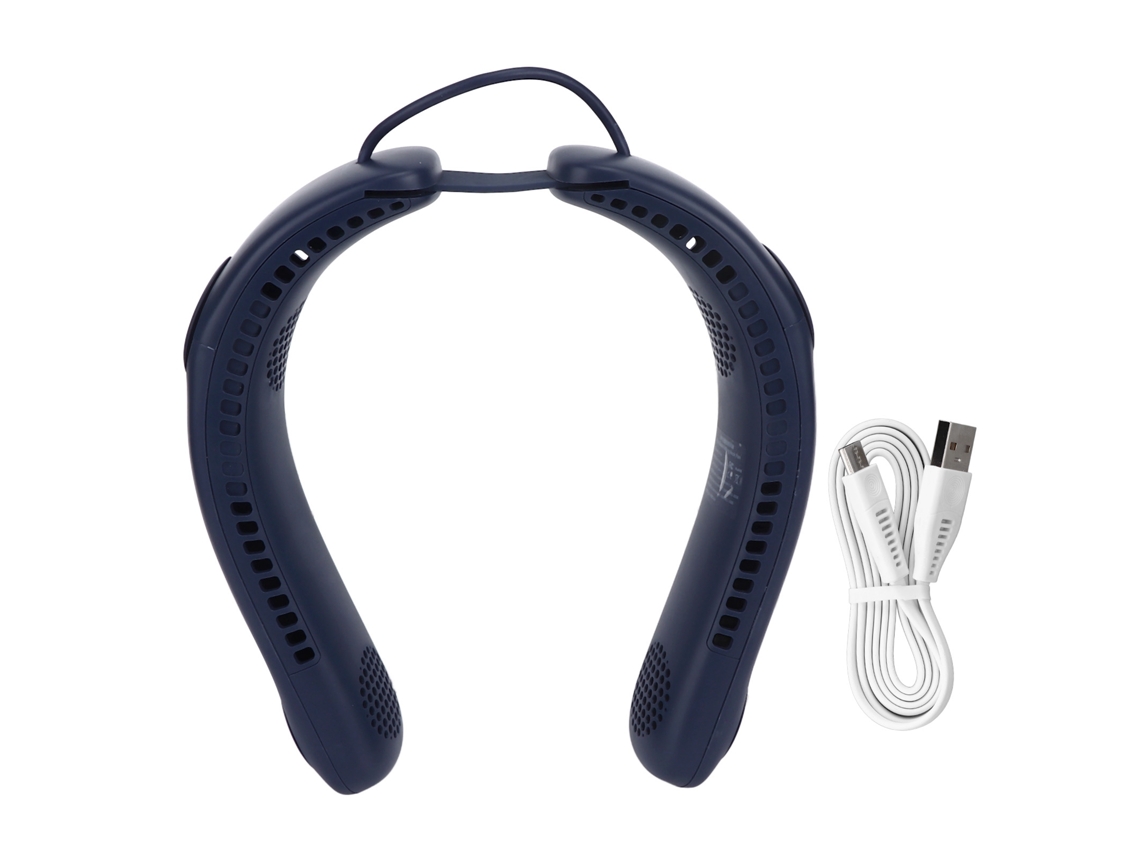 Ventilador De Cuello Portátil Con 4 Aspas, 3 Velocidades, Recargable Por Usb, Plegable Para El Hogar, La Oficina Y Los Viajes - Azul