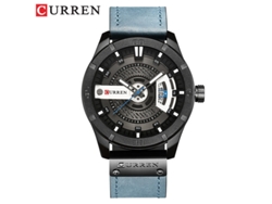 Relógio Masculino Com Pulseira De Couro (preto E Azul), À Prova D'água, Personalizado, De Quartzo, Com Calendário.